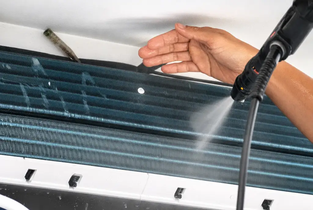 AC evaporator coil cleaning pressure washed